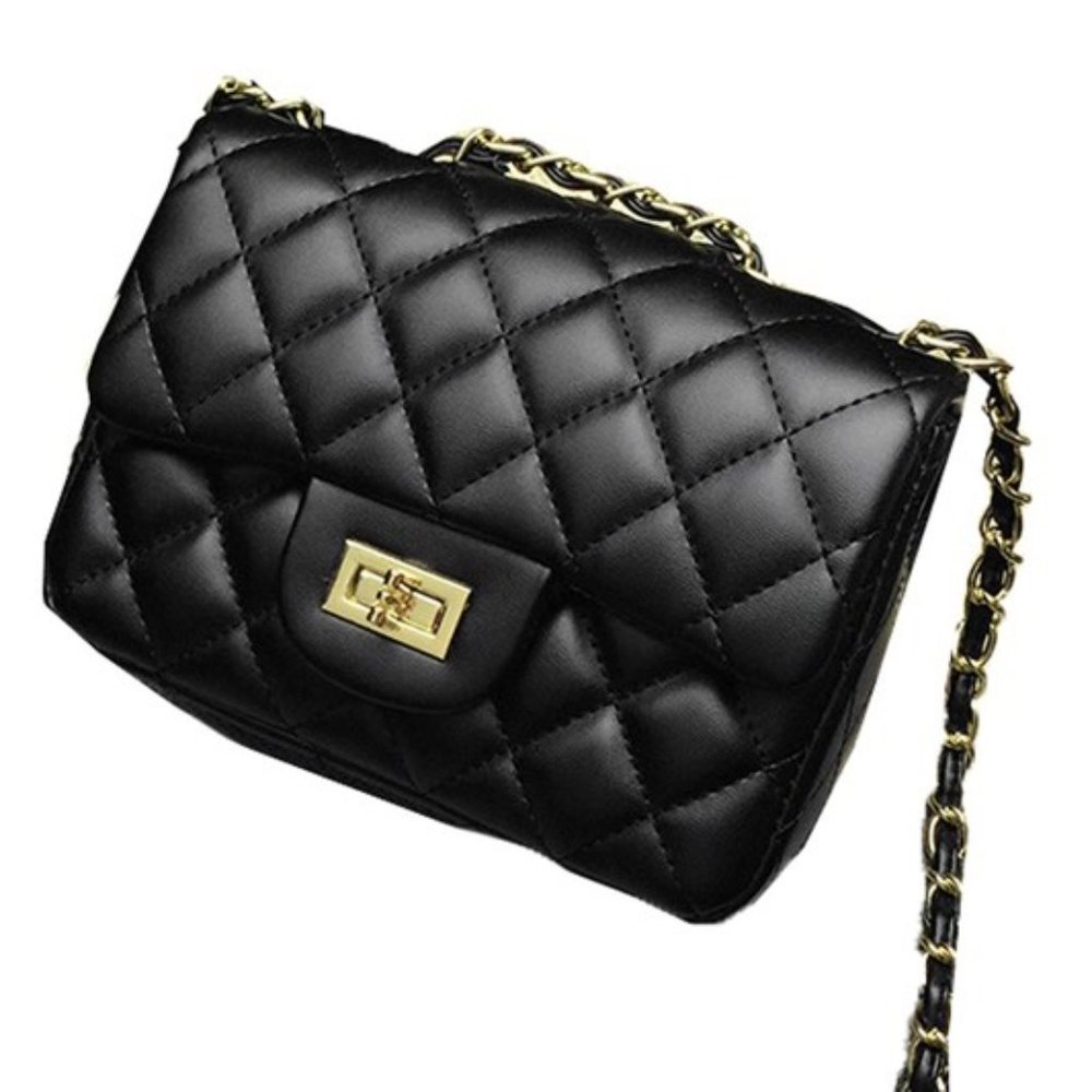 1 LEFT OH SO LUXURIOUS BLACK QUILTED CROSSBODY BAG - Picture 3 of 6